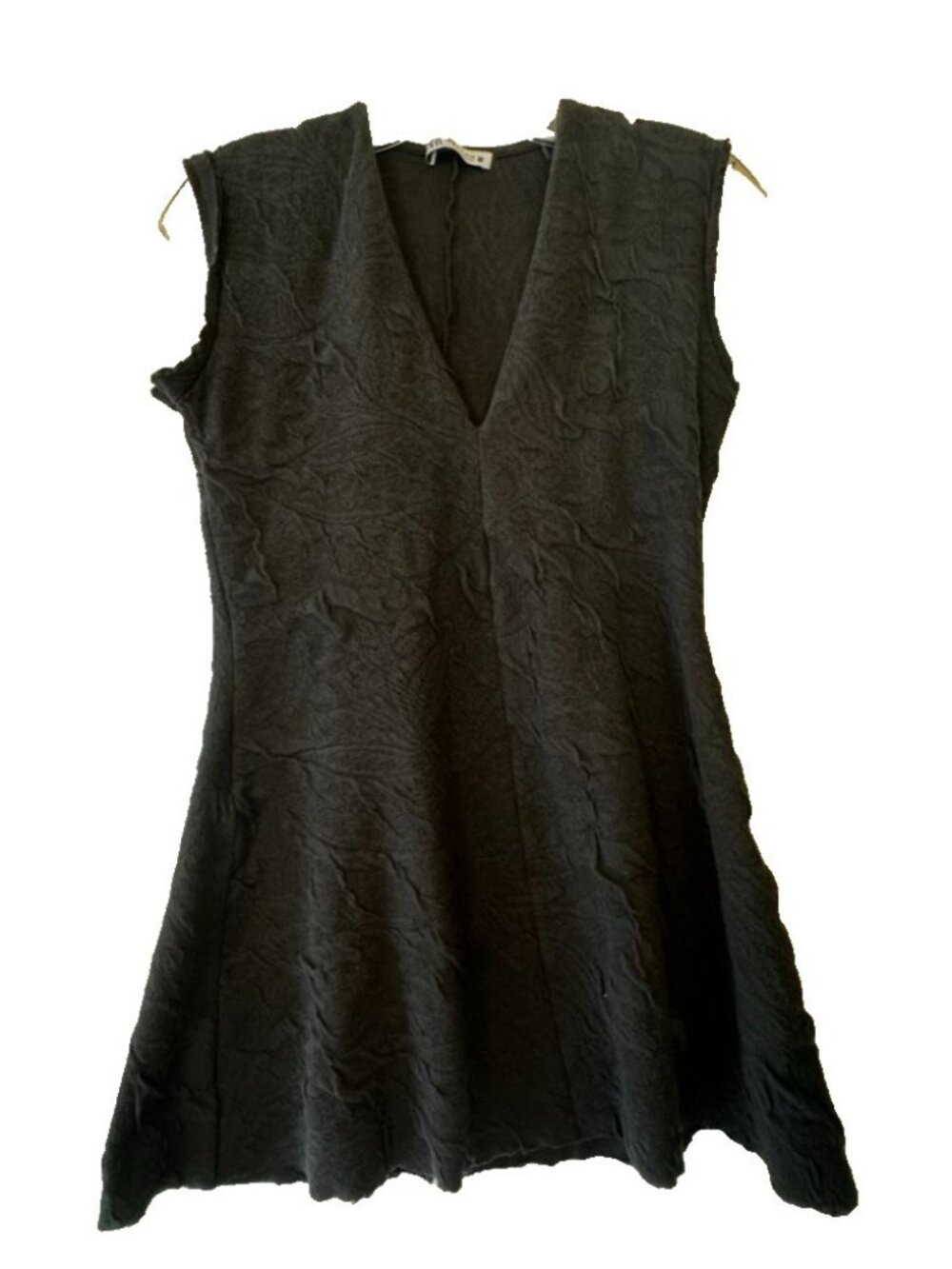 Zara Sleeveless V Neck Fit & Flare Black Mini Little Black Dress Texture Crinkle